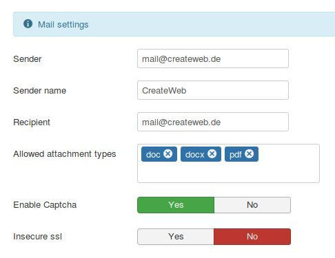 Screen shot Mail settings